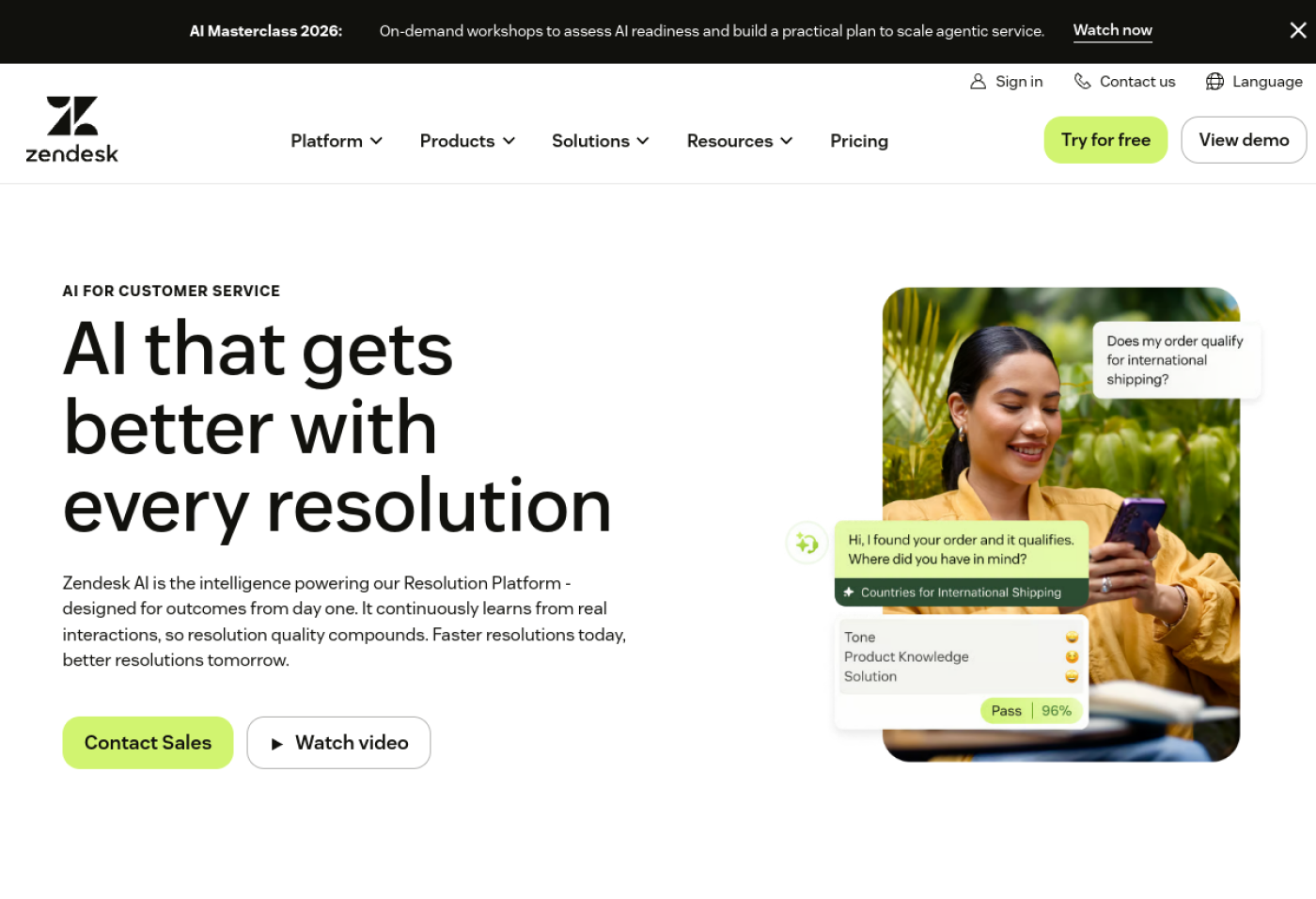 Aperçu du site officiel de Zendesk AI Agents