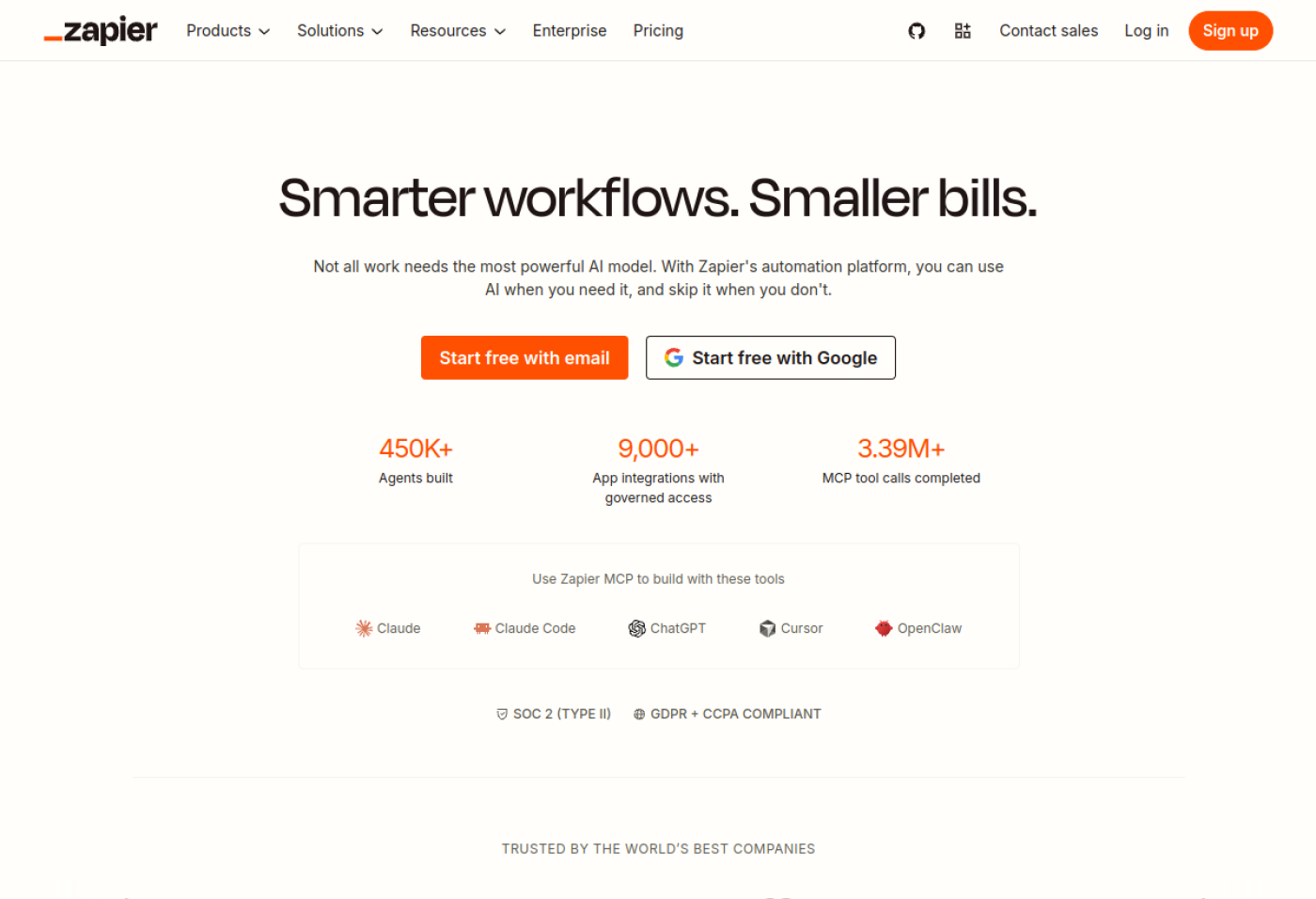 Aperçu du site officiel de Zapier