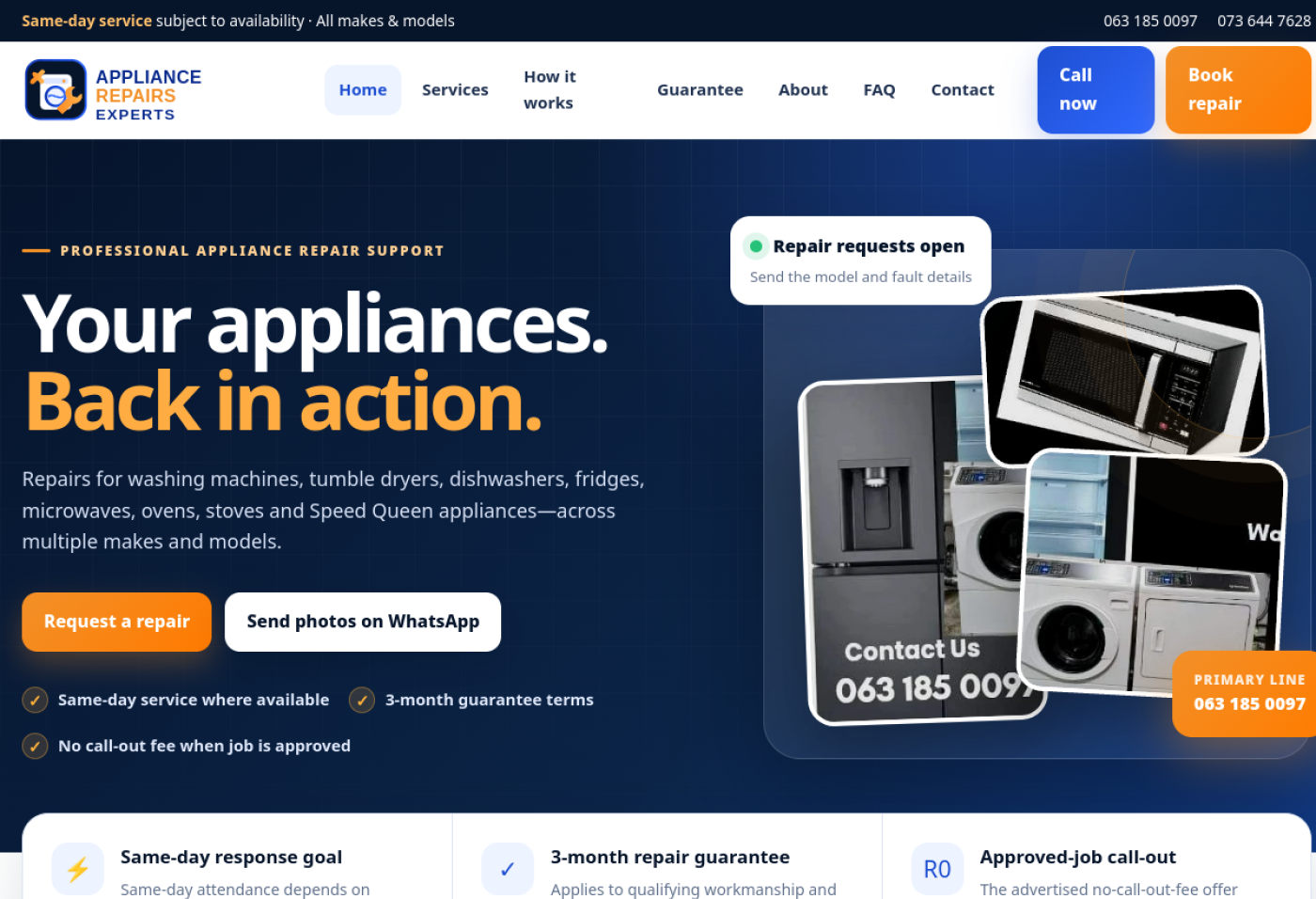 Screenshot of the Appliance Repair Experts website