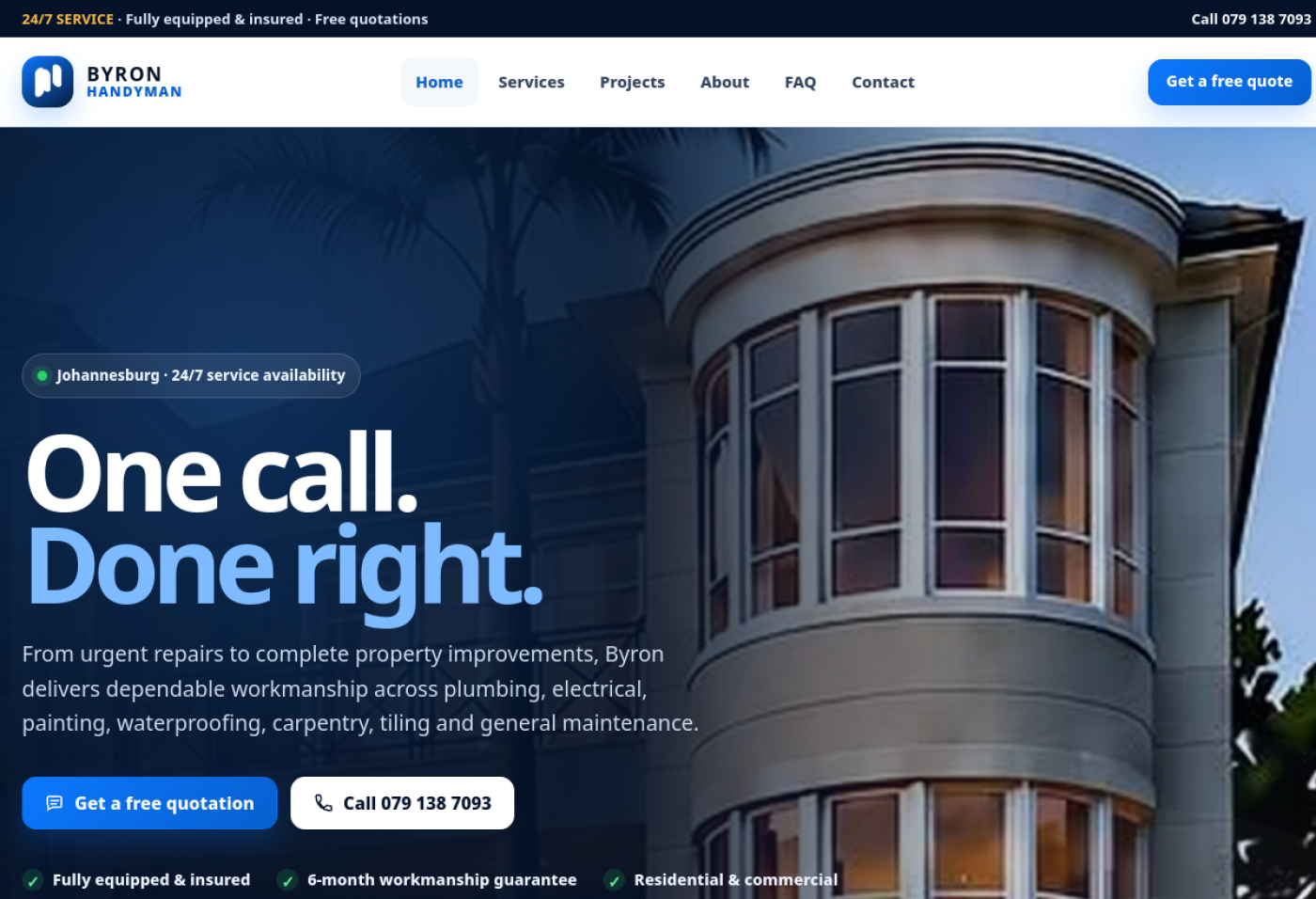 Screenshot of the Byron Handyman website
