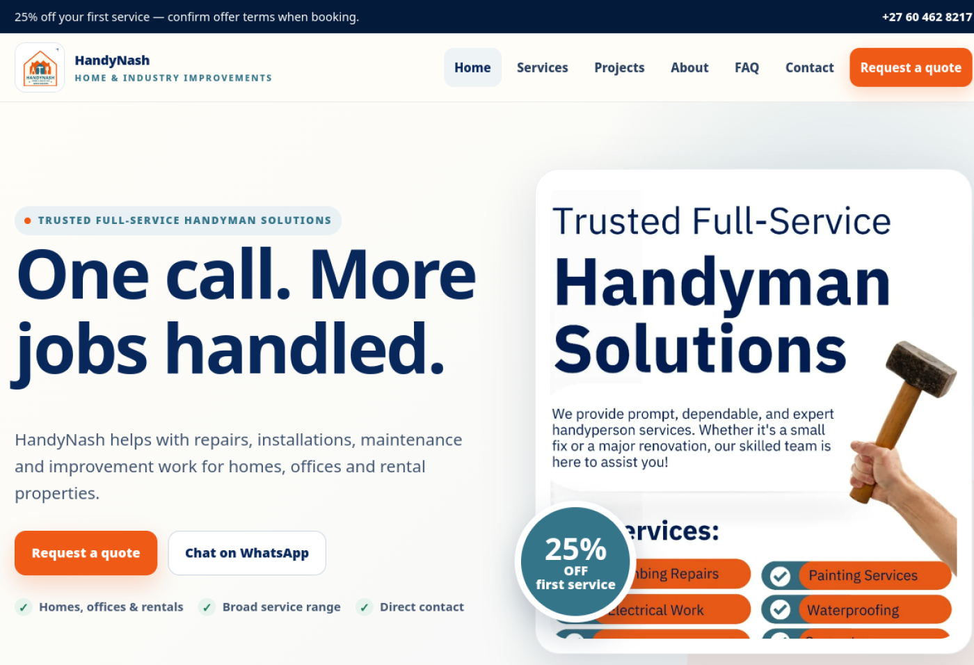 Screenshot of the Handy Nash website