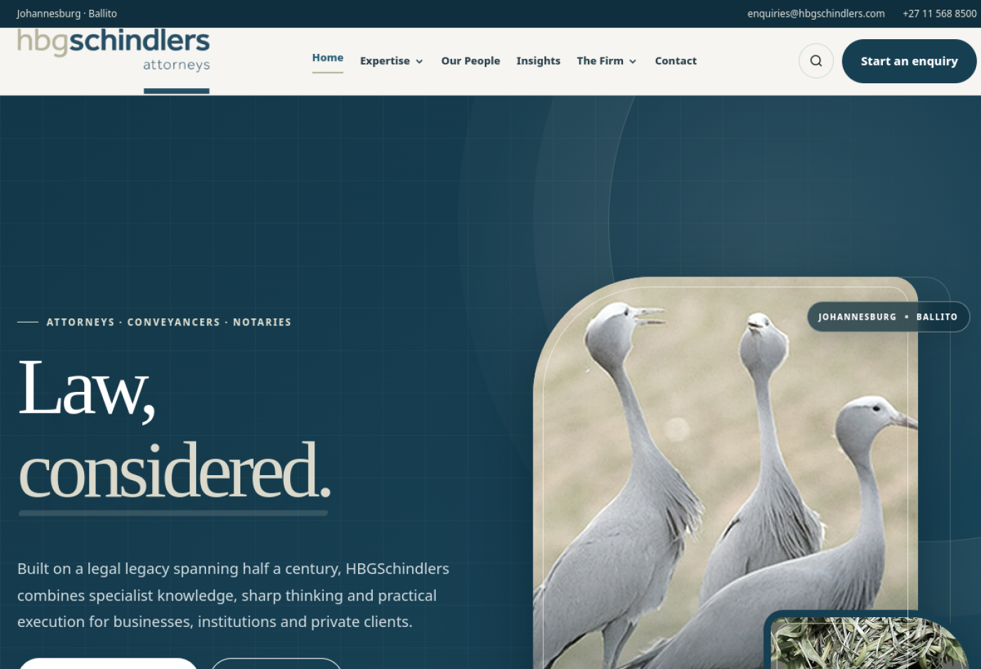 Screenshot of the HBG Schindlers website