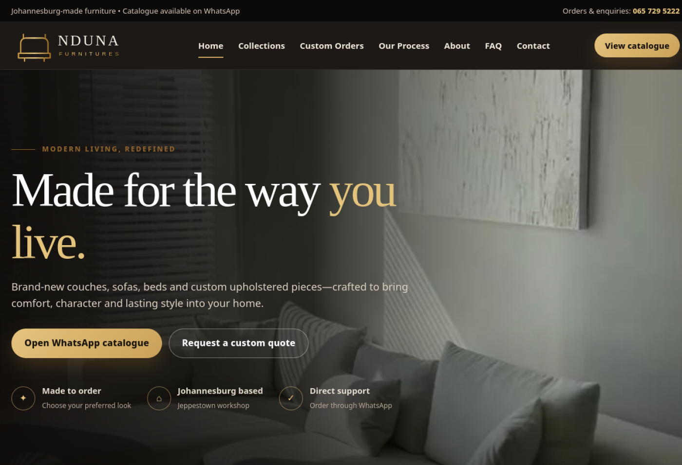 Screenshot of the Nduna Furniture website