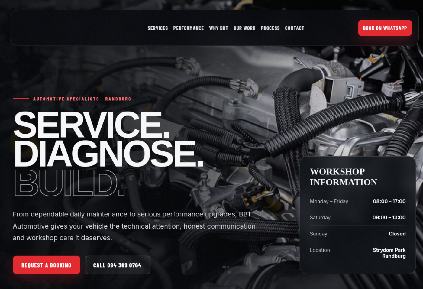Screenshot of the BBT Automotive website