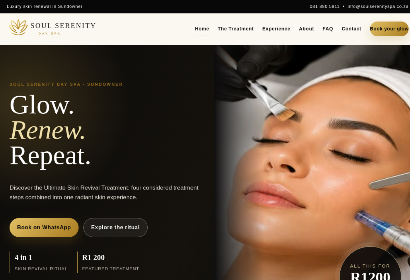 Screenshot of the Soul Serenity Day Spa website