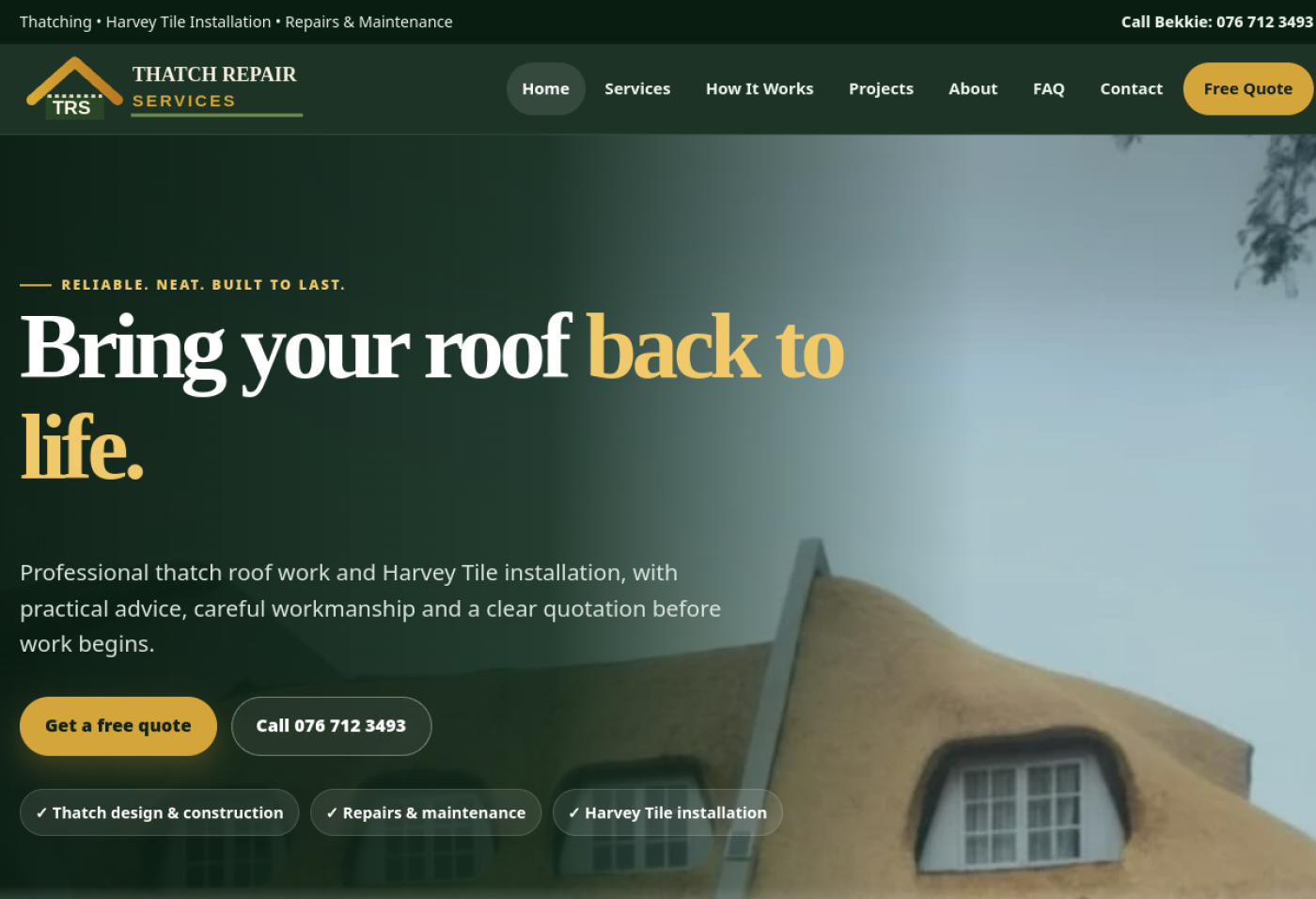 Screenshot of the Thatch Repair Services website