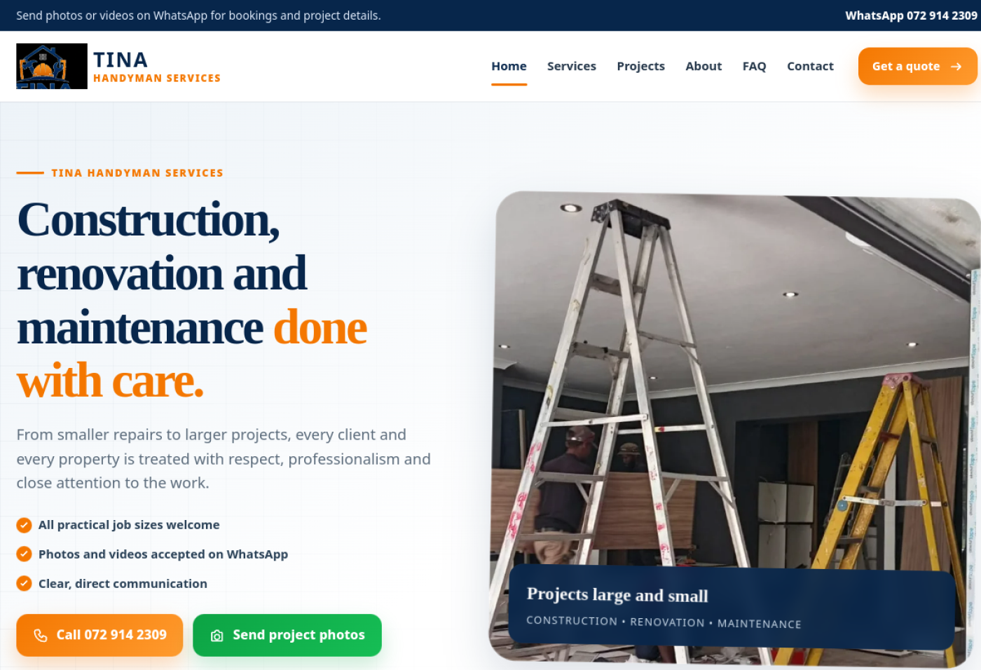 Screenshot of the Tina Handyman website