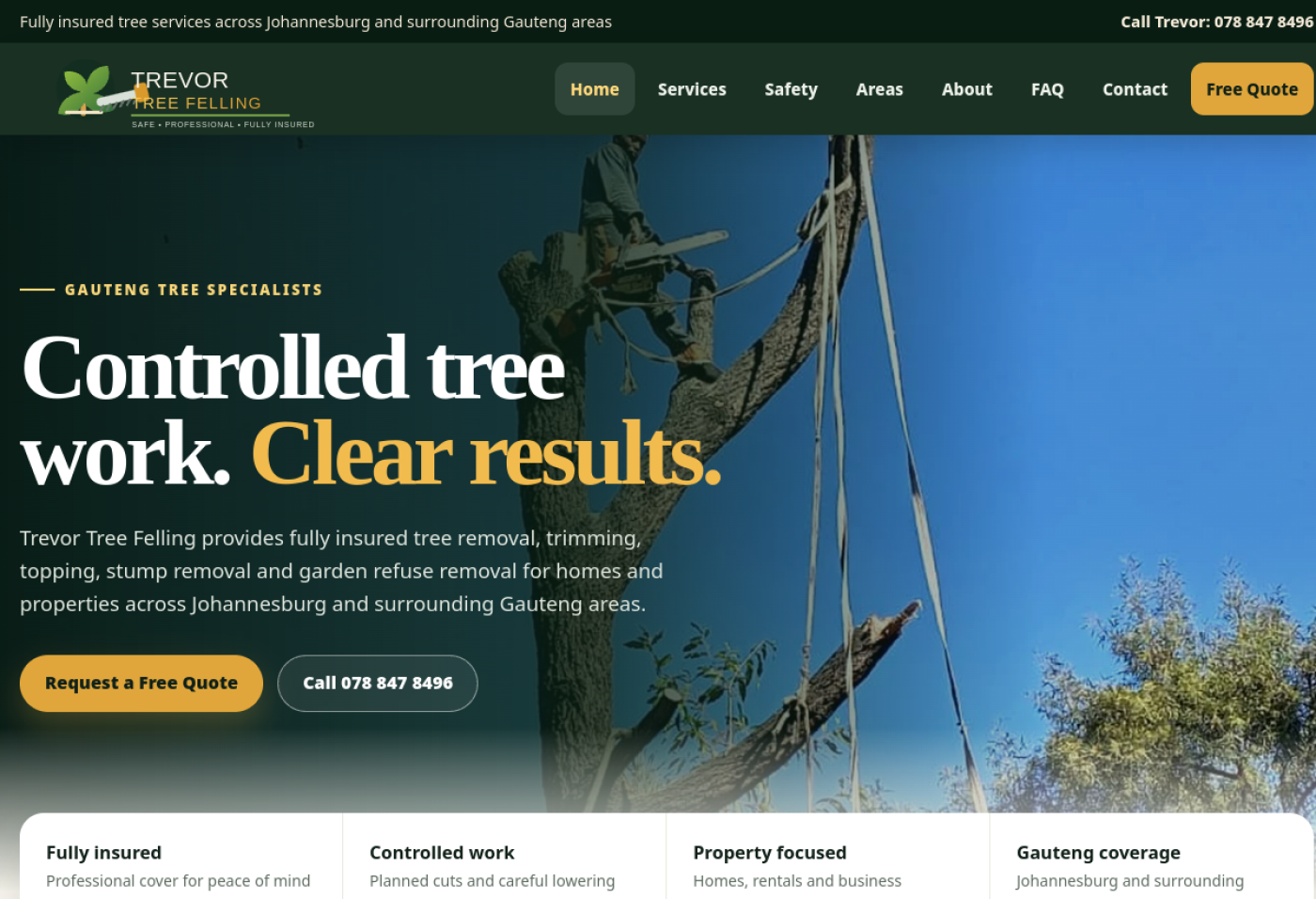 Screenshot of the Trevor Tree Felling website