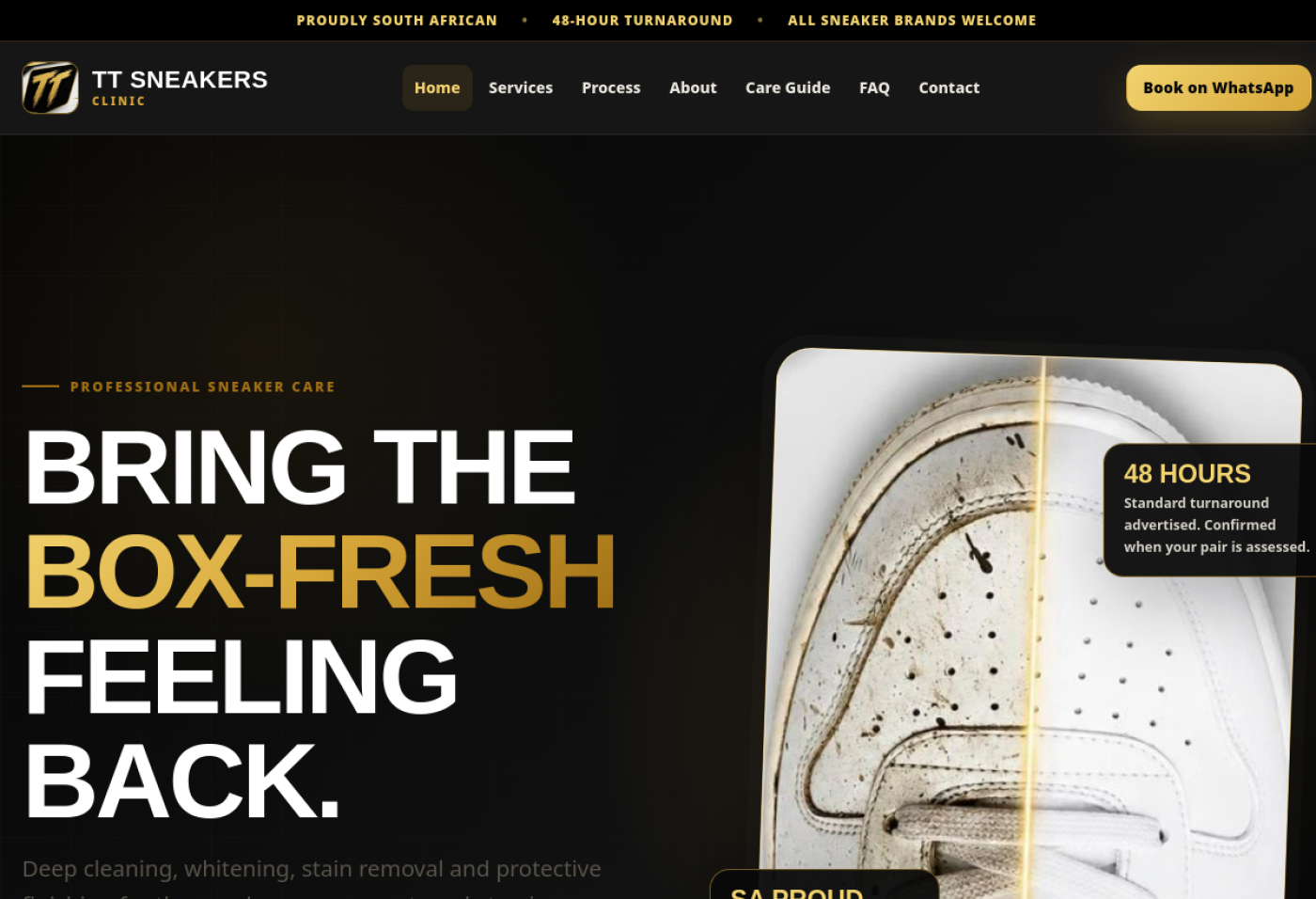 Screenshot of the TT Sneakers Clinic website