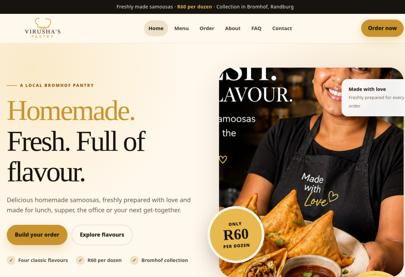 Screenshot of the Virusha's Pantry website
