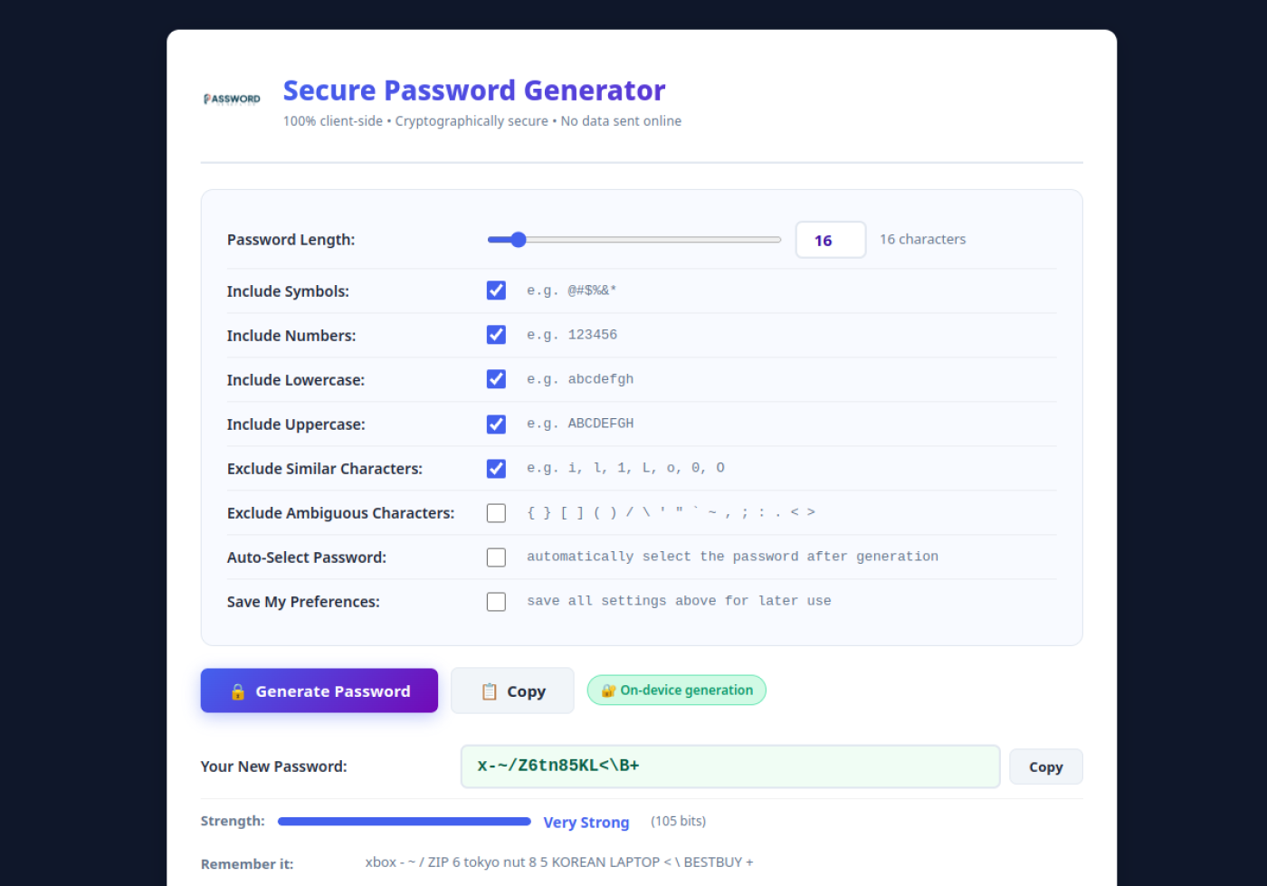 Screenshot do Password Generator
