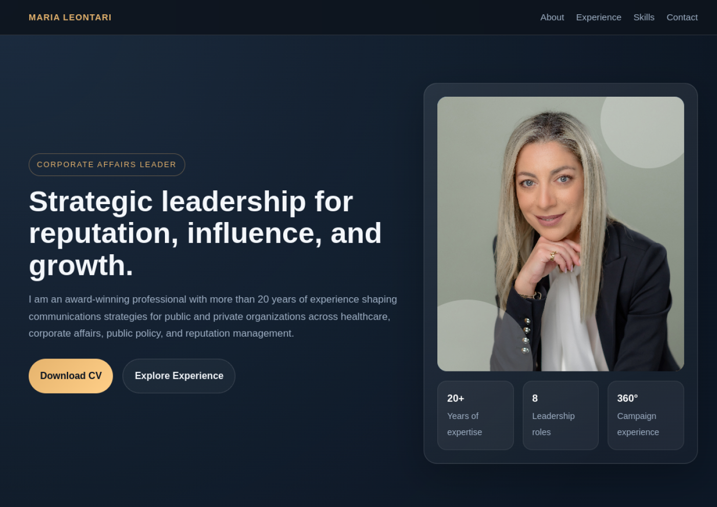 Showcase preview of the client's portfolio website