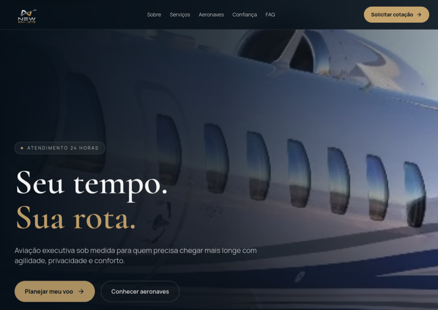 Captura da página inicial do site New Era Jets, projeto desenvolvido pela Fortis Design