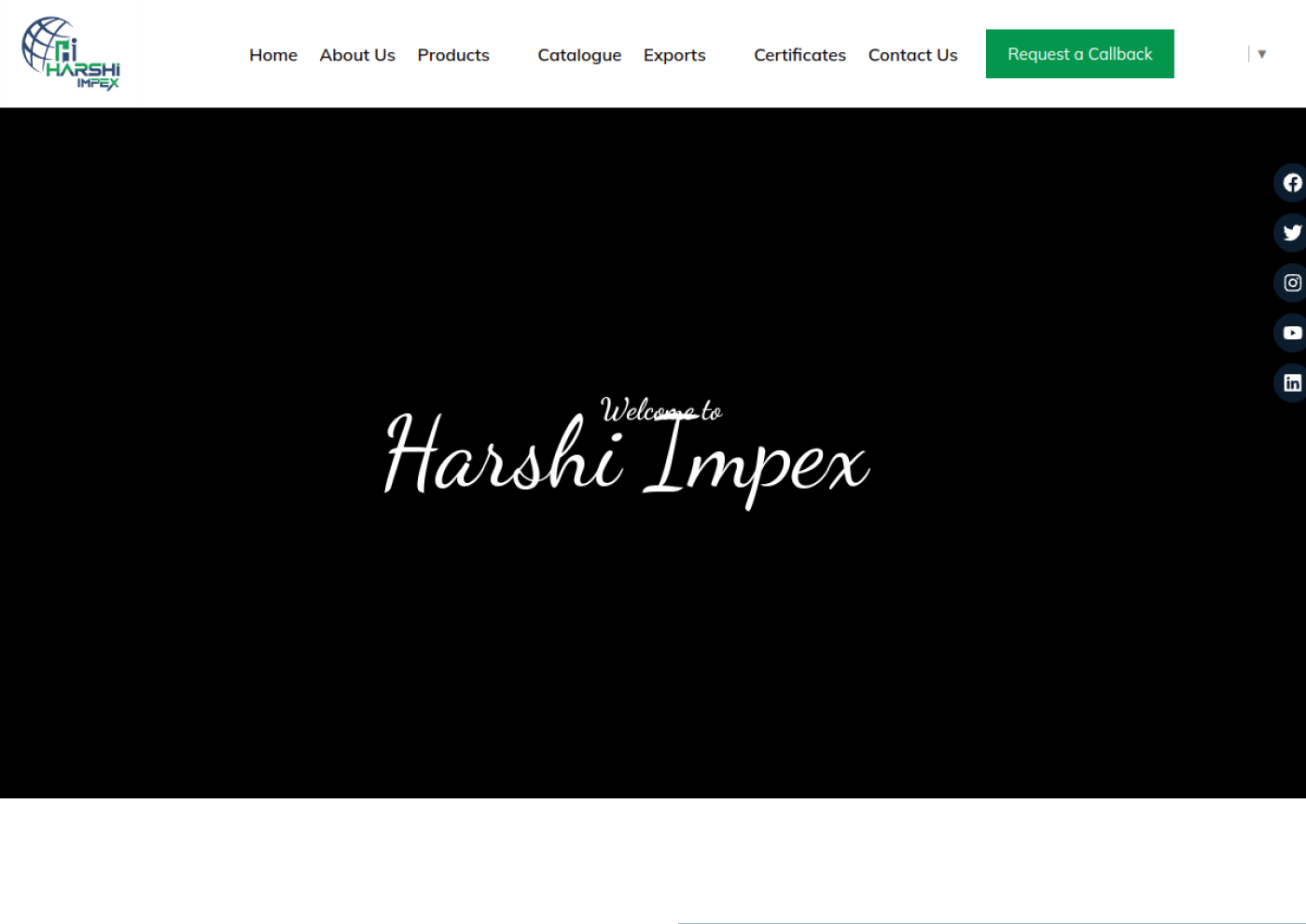 Harshi Impex website screenshot