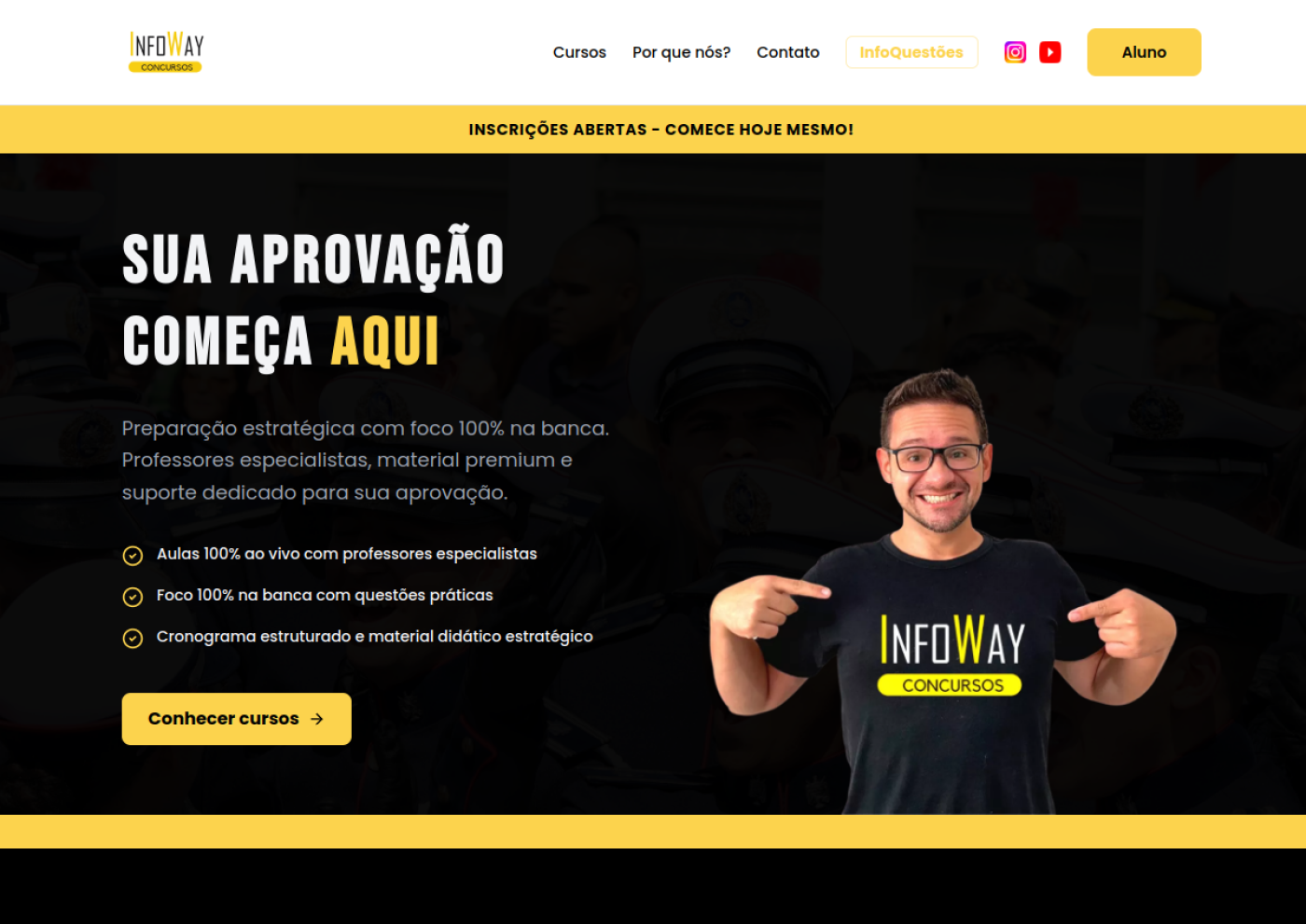 Captura da página inicial do site Infoway Concursos, projeto desenvolvido pela Fortis Design