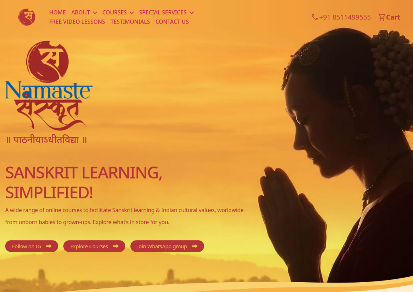 Namaste Sanskrit website screenshot