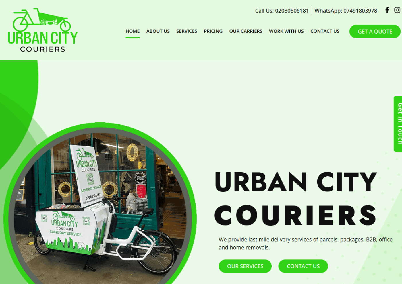 Urban City Couriers website screenshot