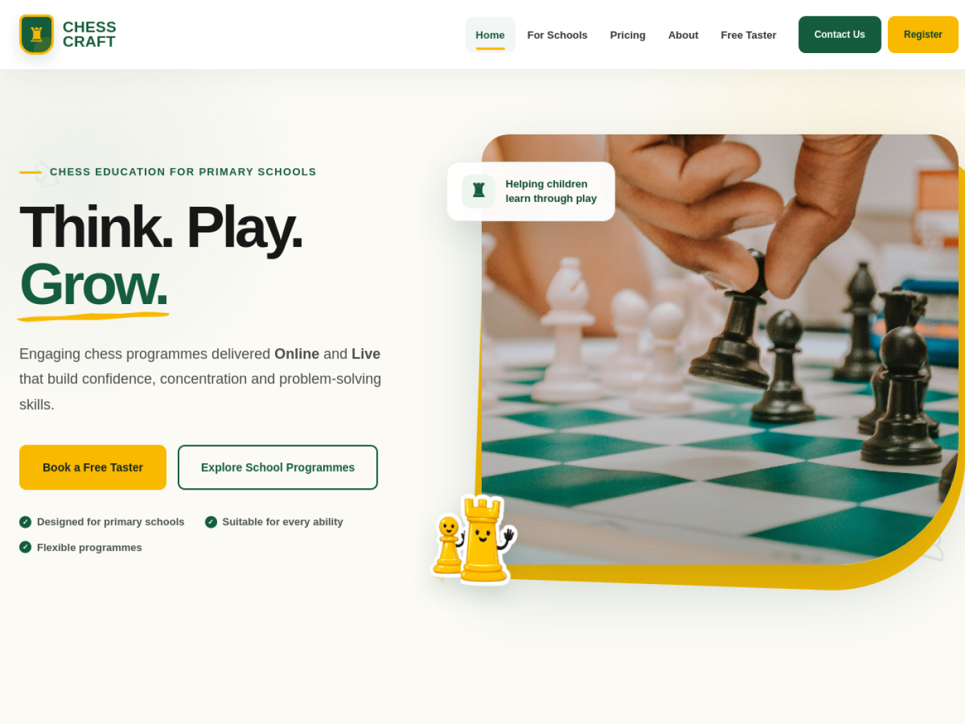 The completed ChessCraft website homepage