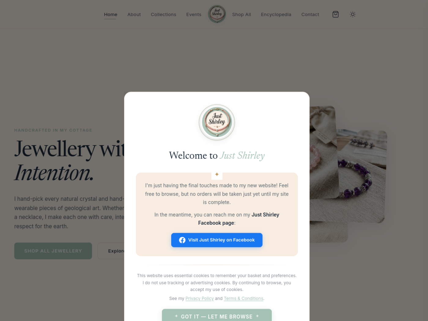 Just Shirley live website screenshot