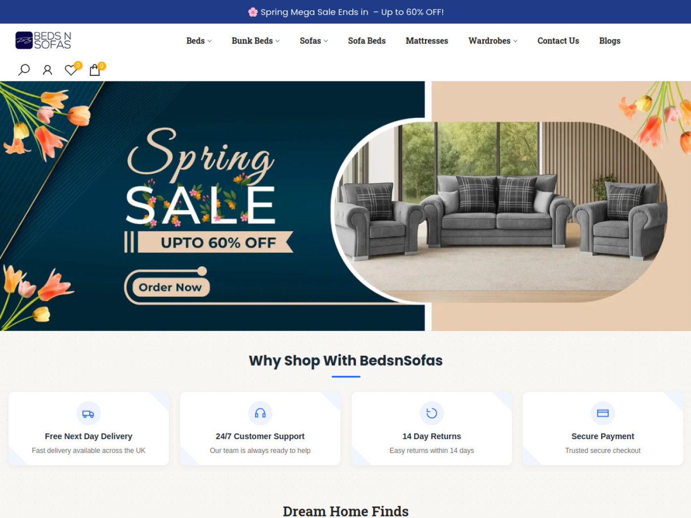 Beds N Sofas homepage preview