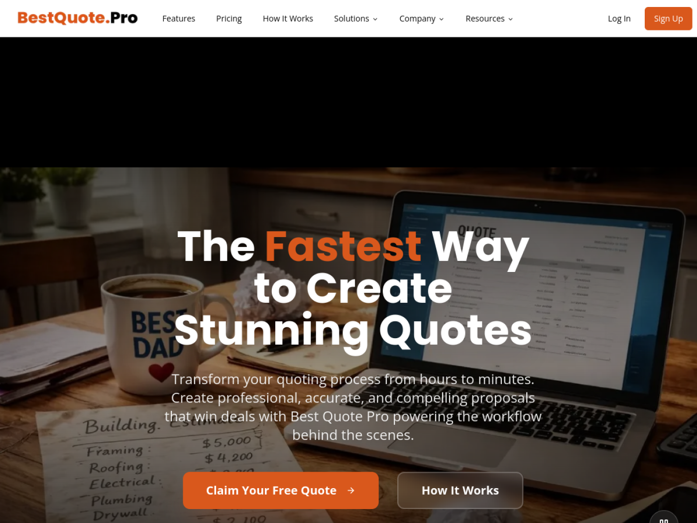 Best Quote Pro live website screenshot