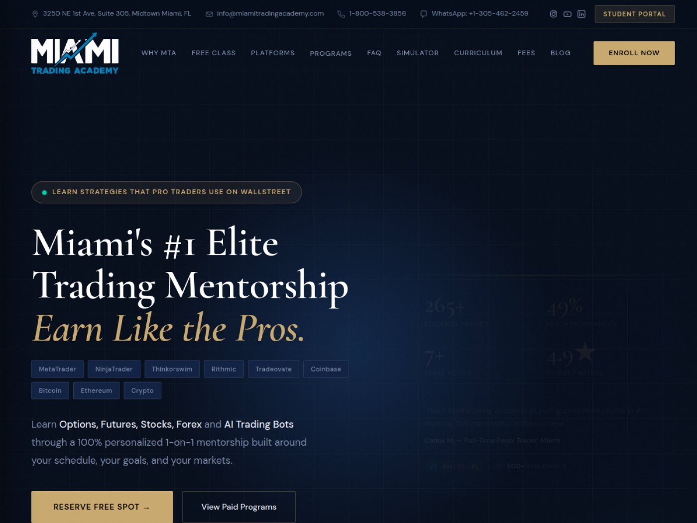 Miami Trading Academy website screenshot