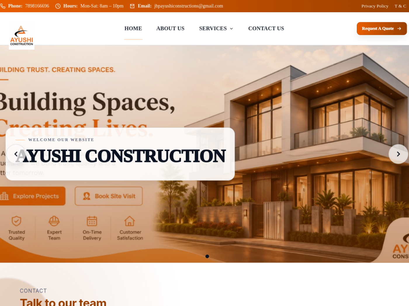 Ayushi Construction website preview