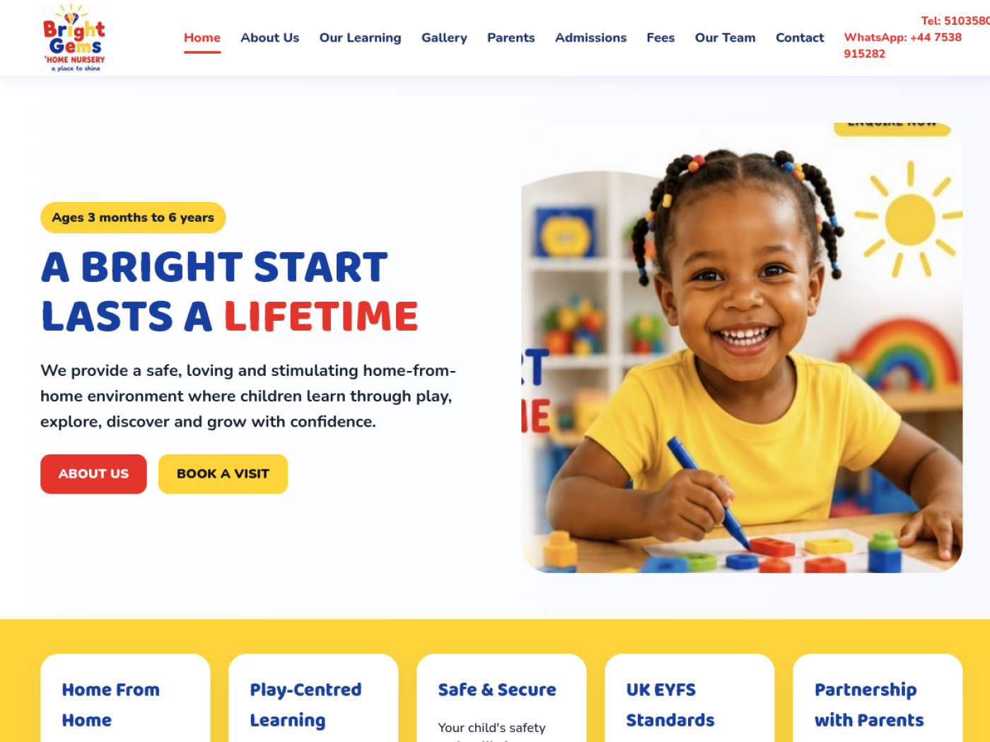 Screenshot of Bright Gems Home Nursery website