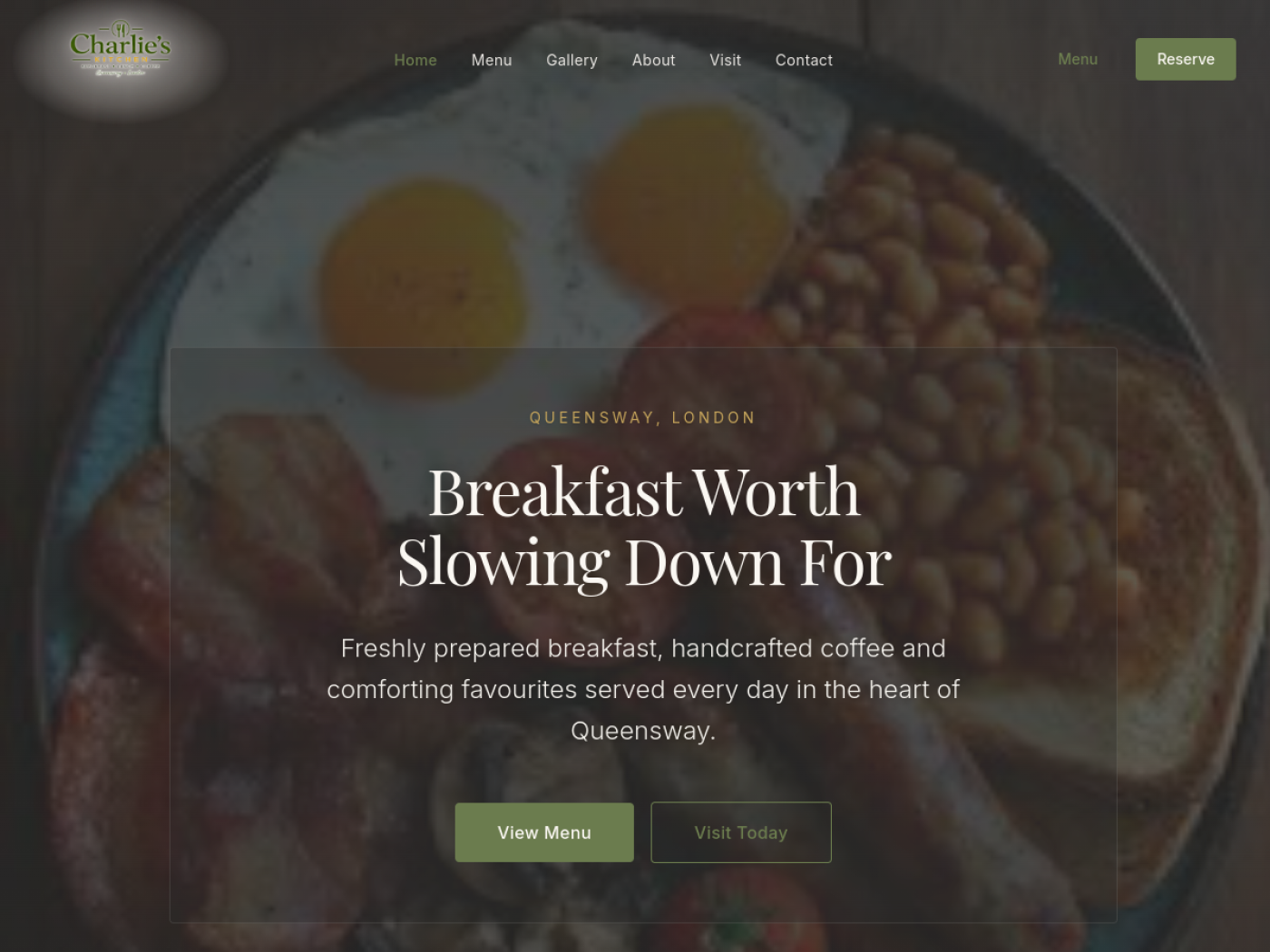 Charlie's Kitchen website preview