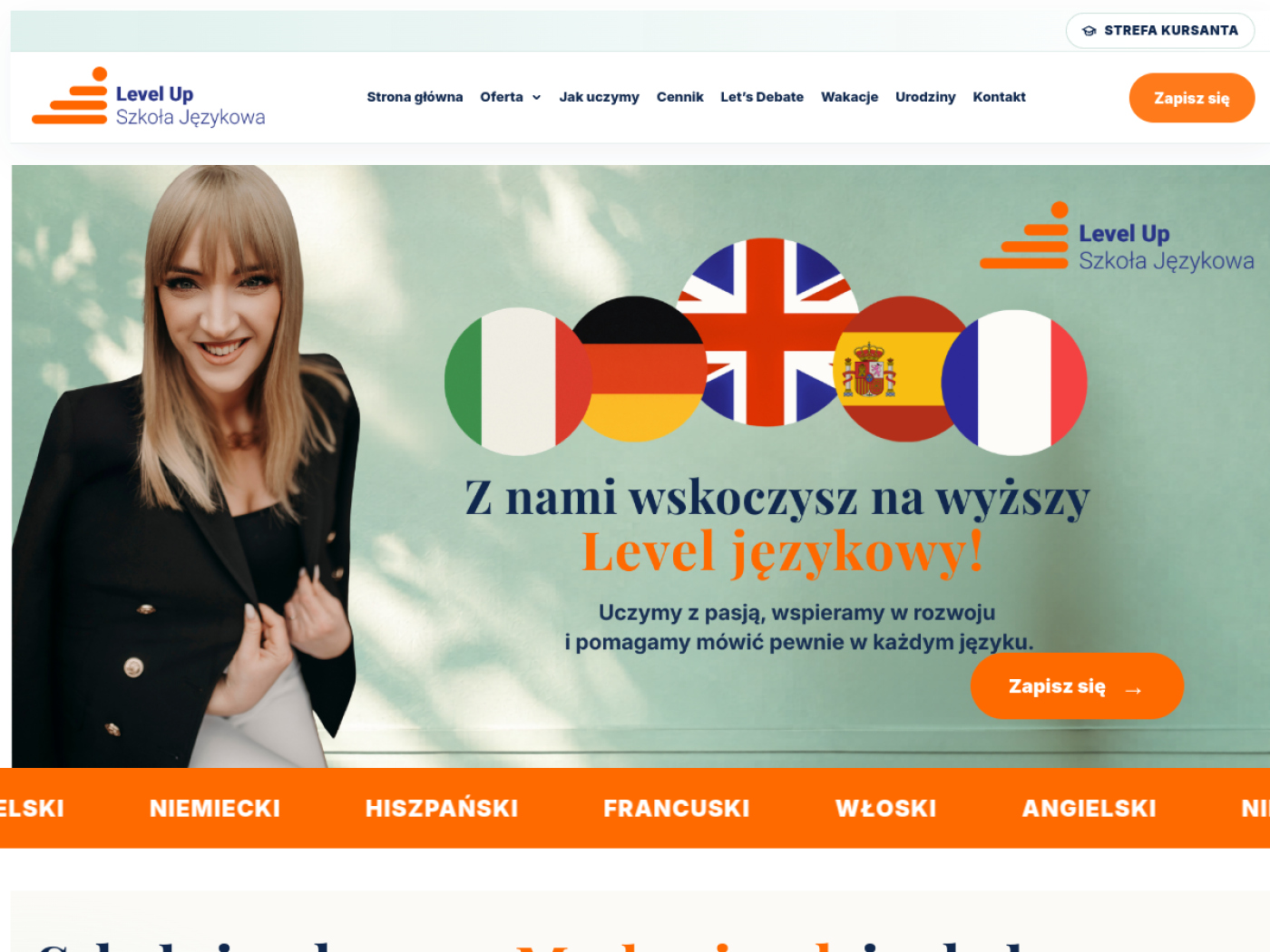 Strona internetowa szkoły językowej Level Up
