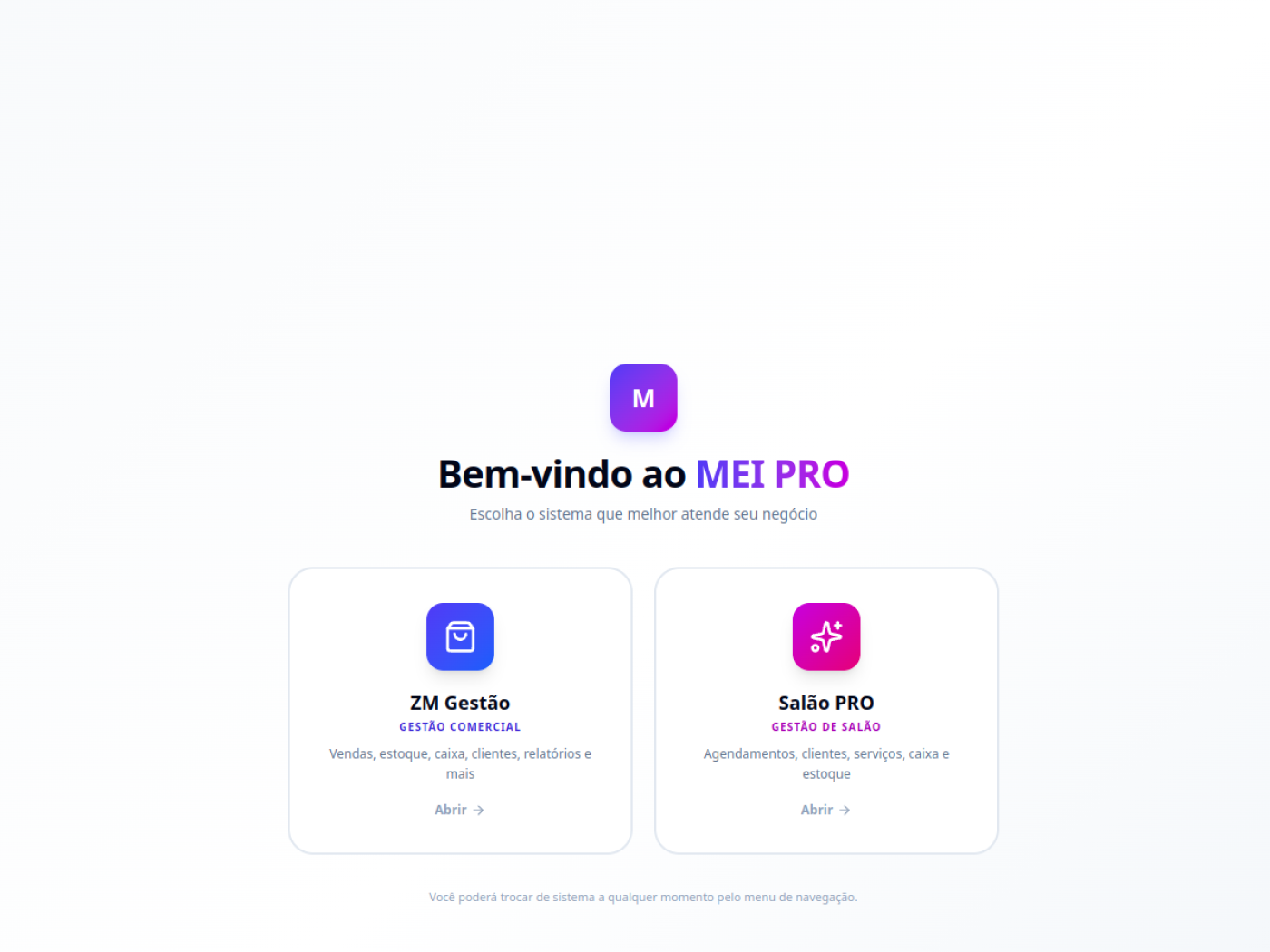 Captura real da página pública do ZM Gestão
