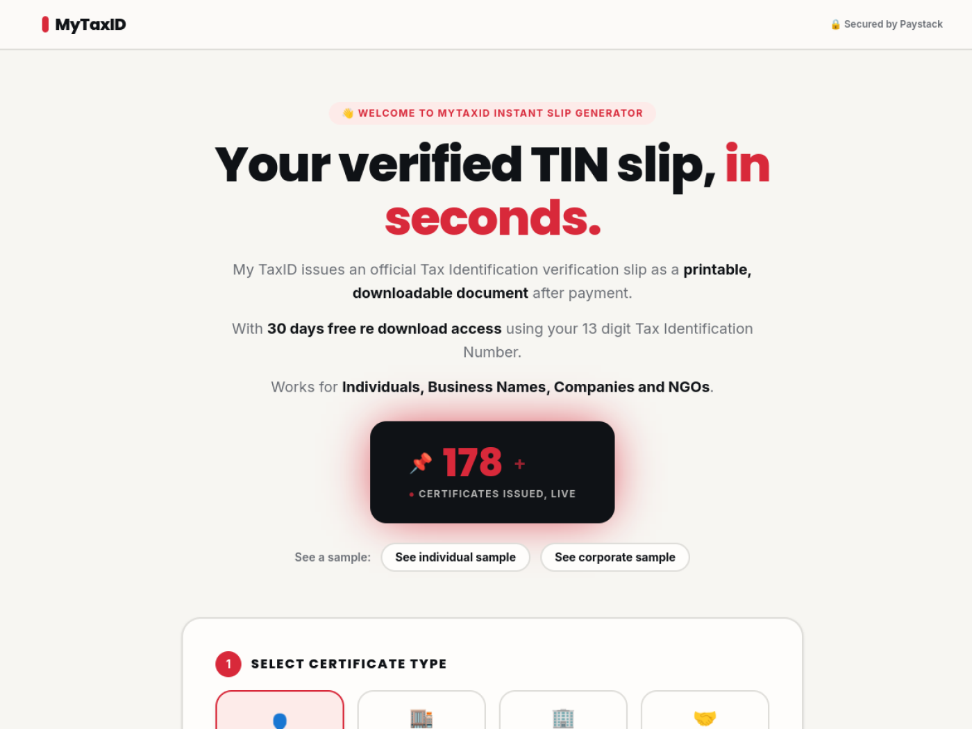 MyTaxID website preview