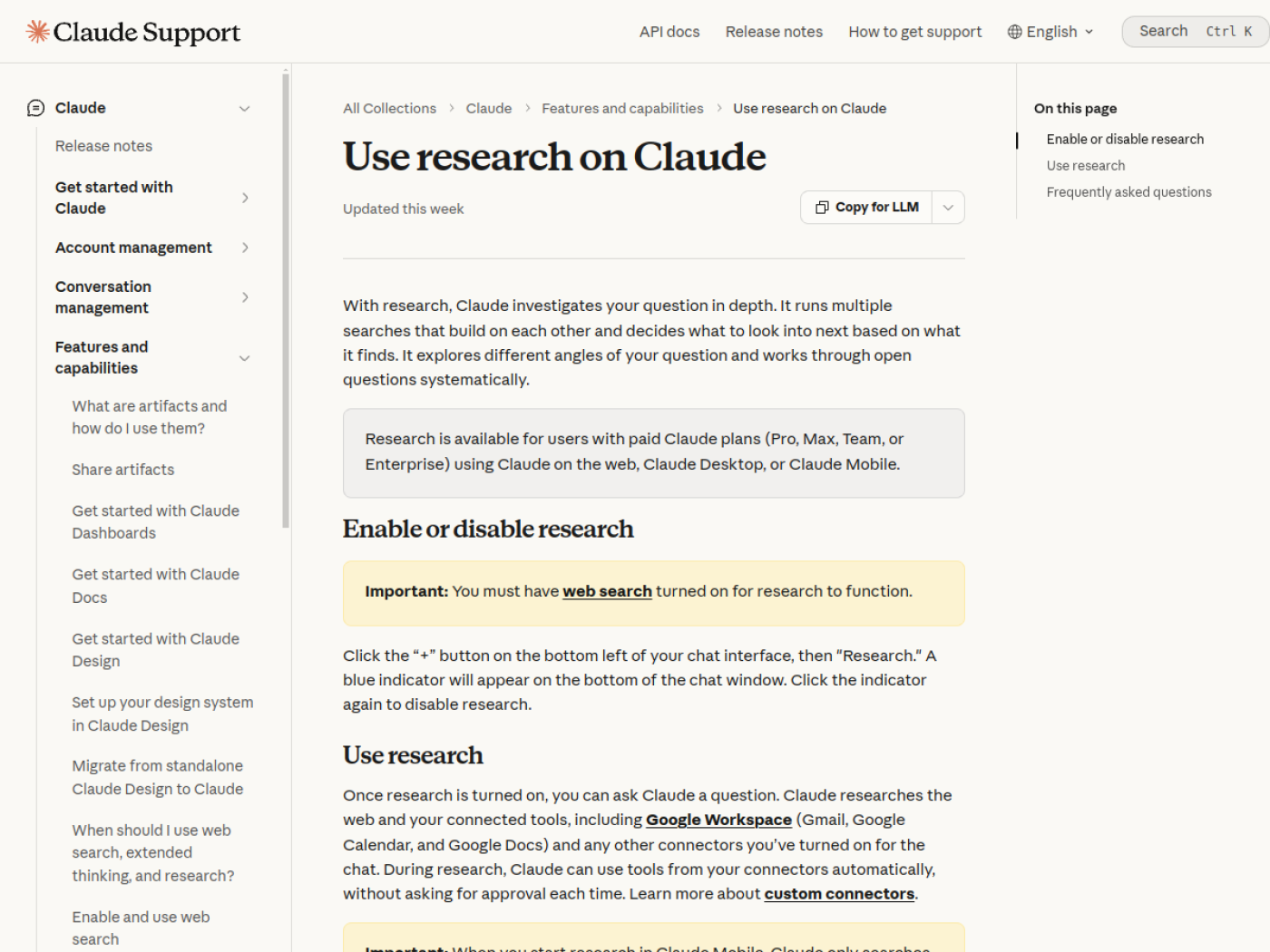 Claude Research feature