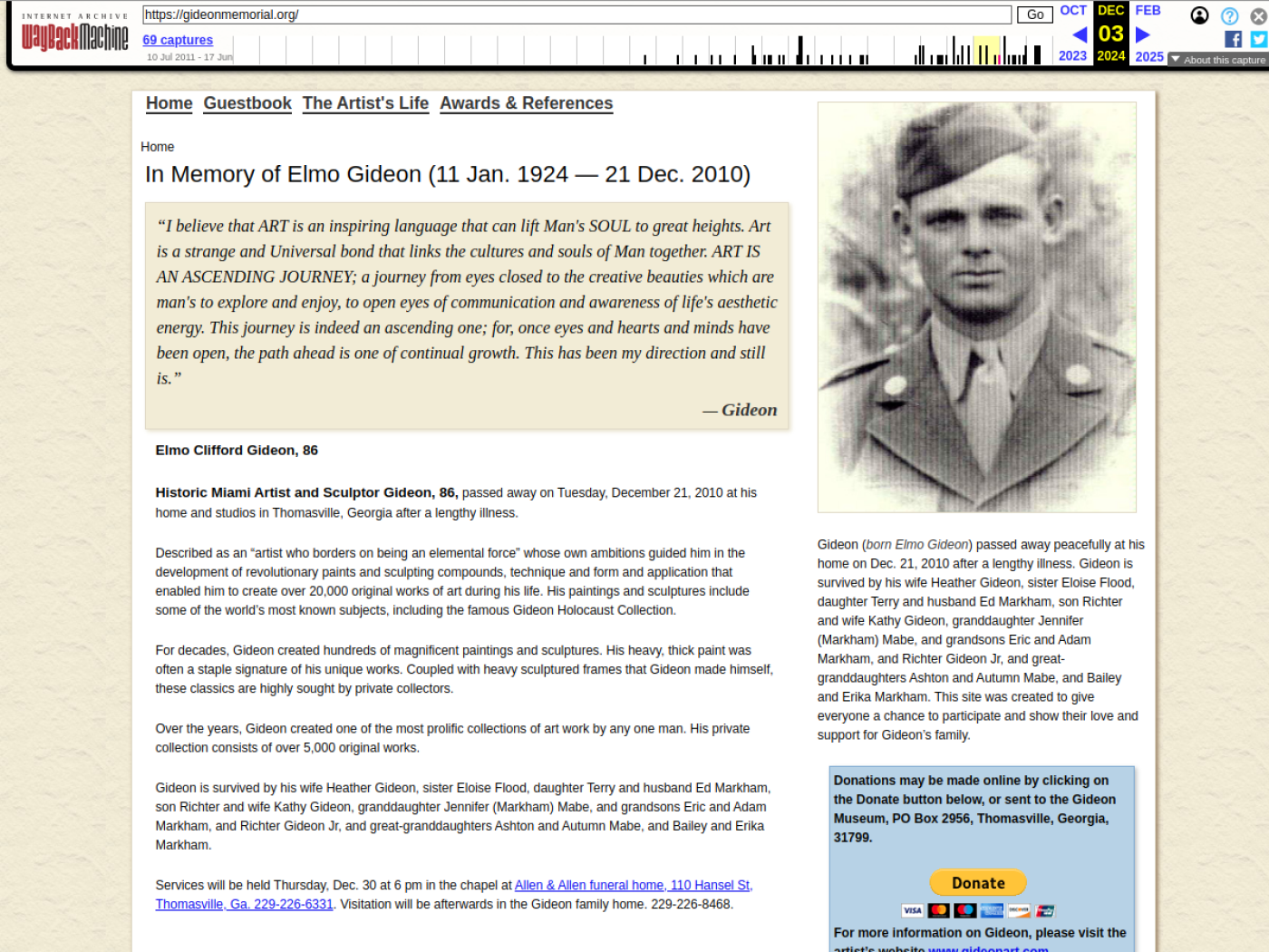 Archived 2025 gideonmemorial.org homepage before redesign