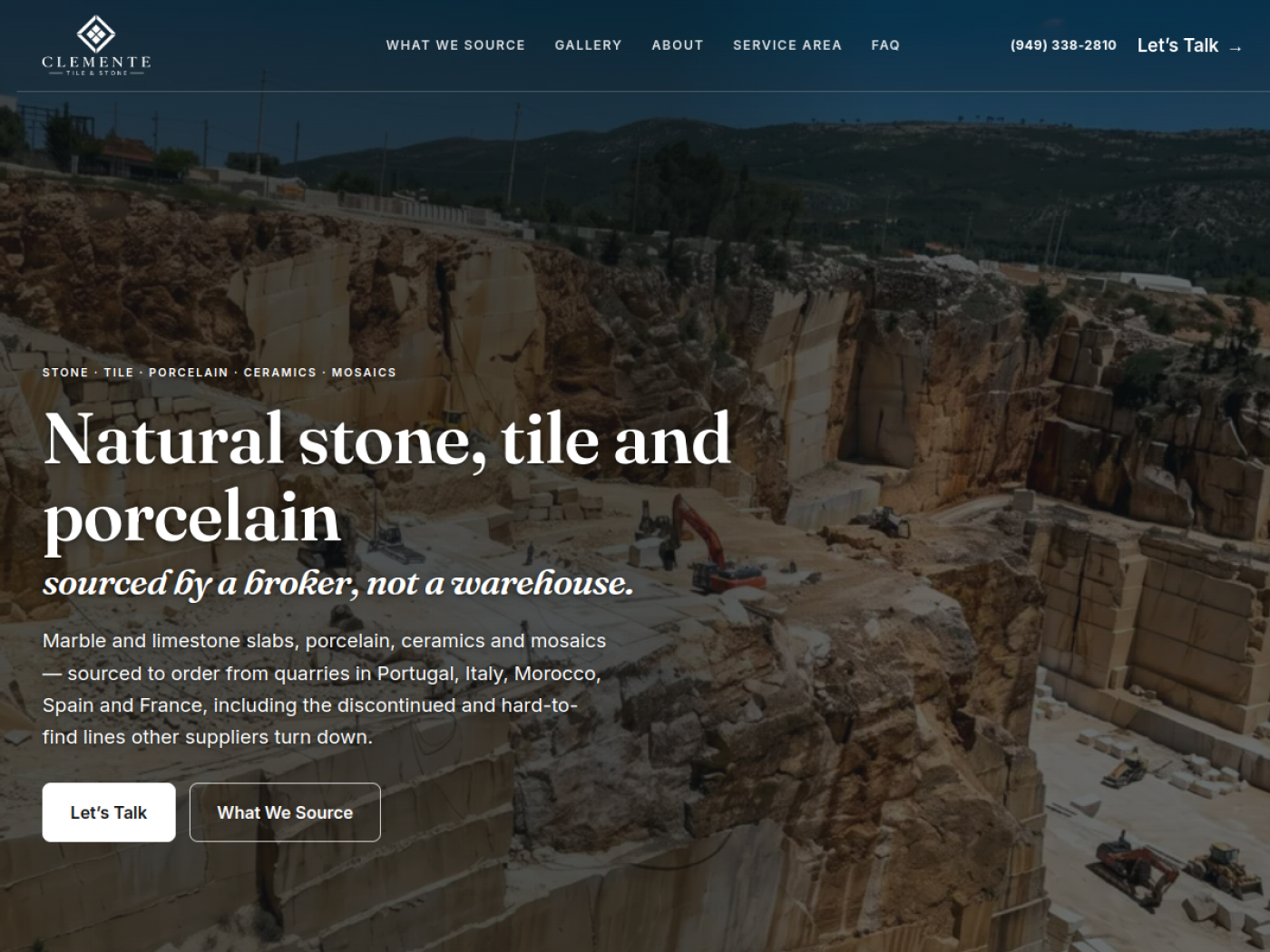 Clemente Tile & Stone homepage — natural stone, tile, and porcelain broker in San Clemente.
