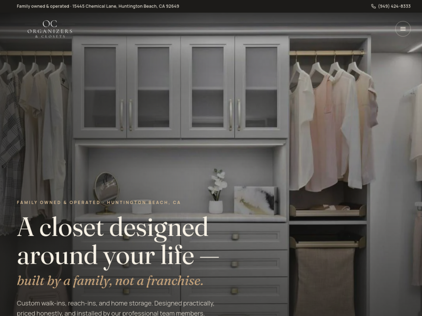 ClosetsOC homepage — custom closets in Huntington Beach.
