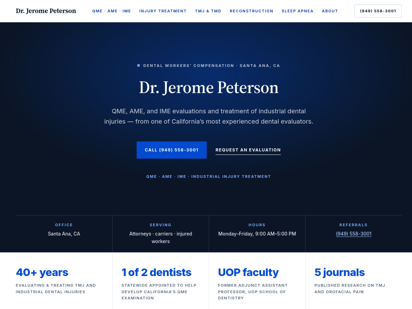 Dr. Jerome Peterson homepage — dental QME and IME in Santa Ana.