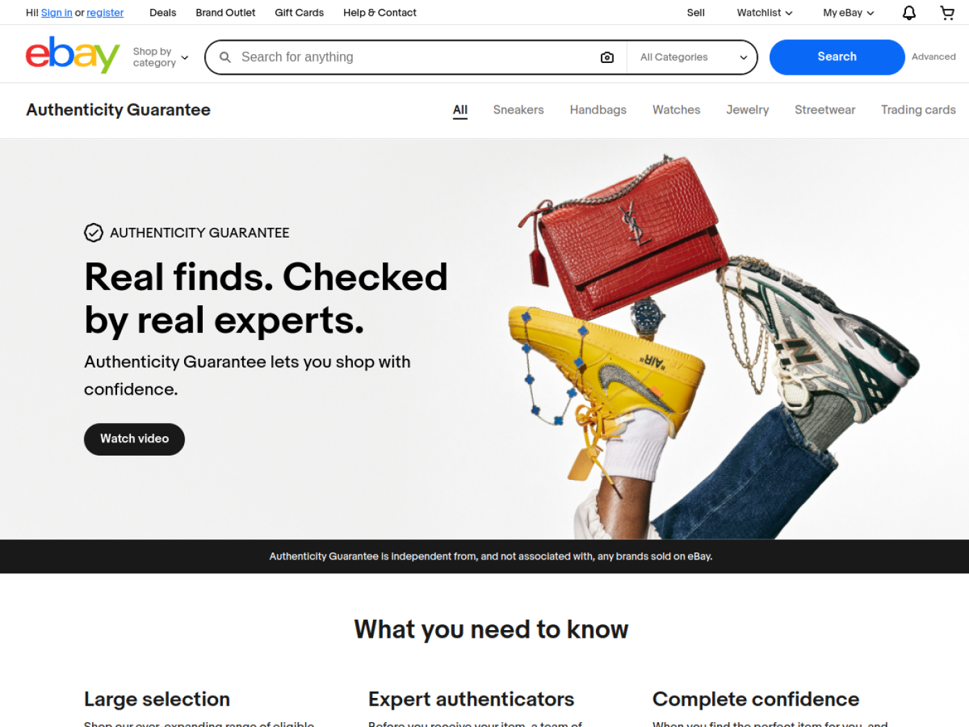 eBay Authenticity Guarantee para sneakers, relojes, carteras y coleccionables