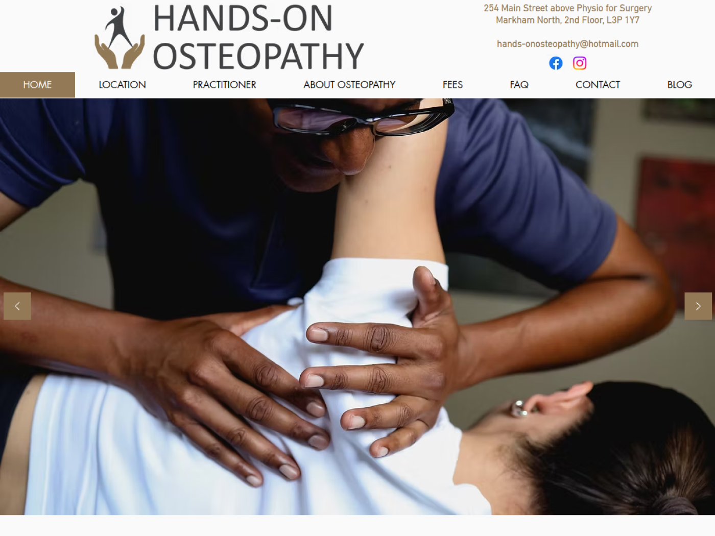 Hands-On Osteopathy desktop homepage