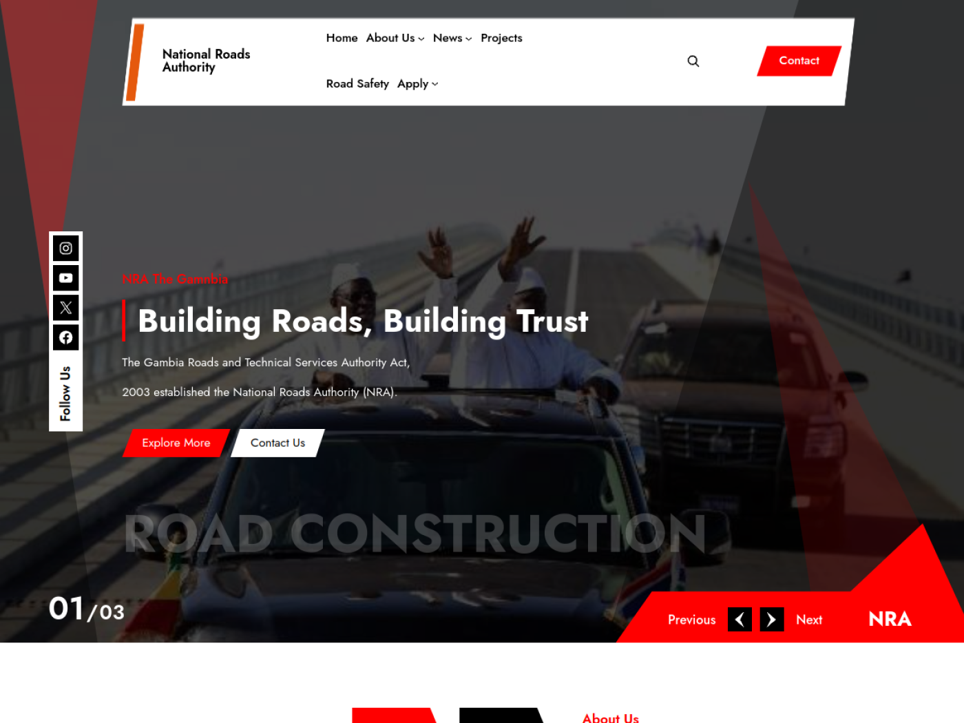 Screenshot of National Roads Authority website