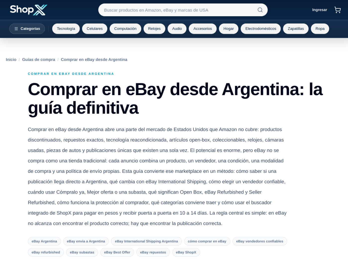 Cómo comprar en eBay desde Argentina con el buscador integrado de ShopX