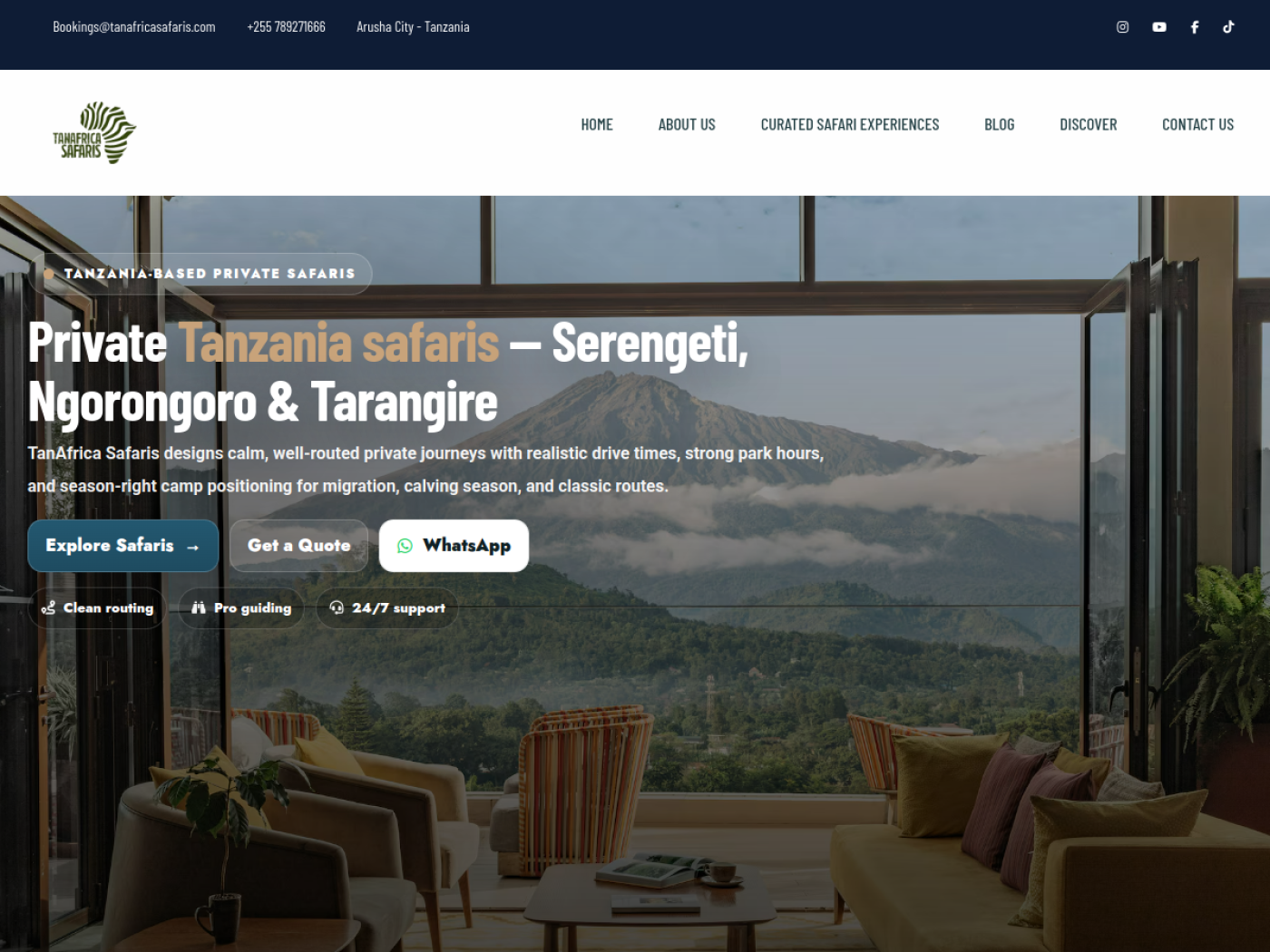TanAfrica Safaris website preview