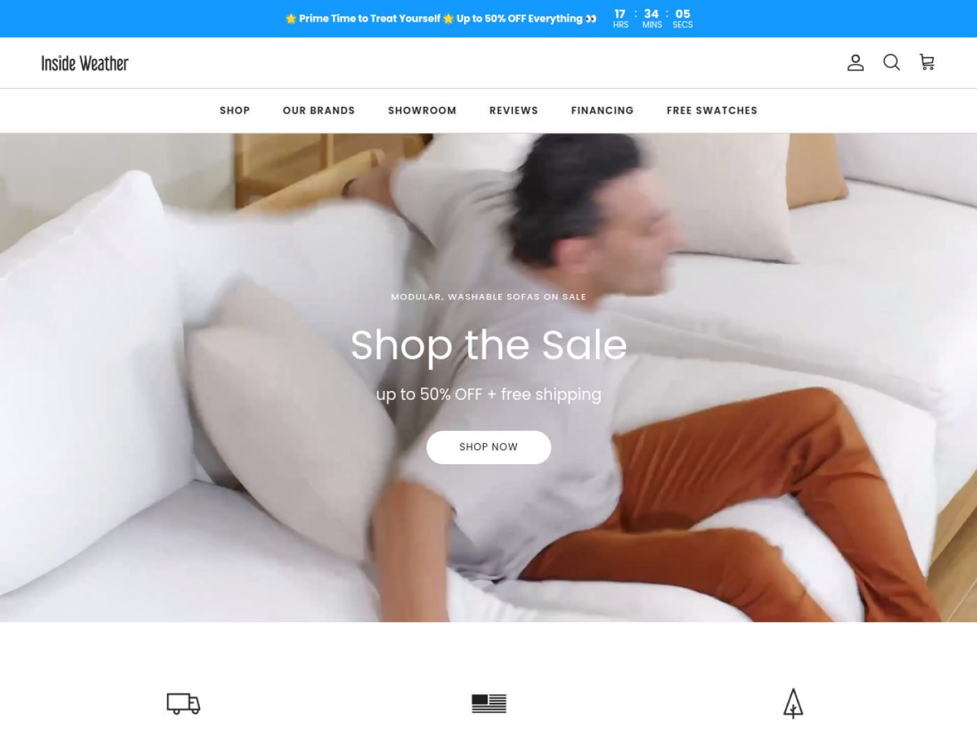 Inside Weather Shopify customizable furniture store homepage