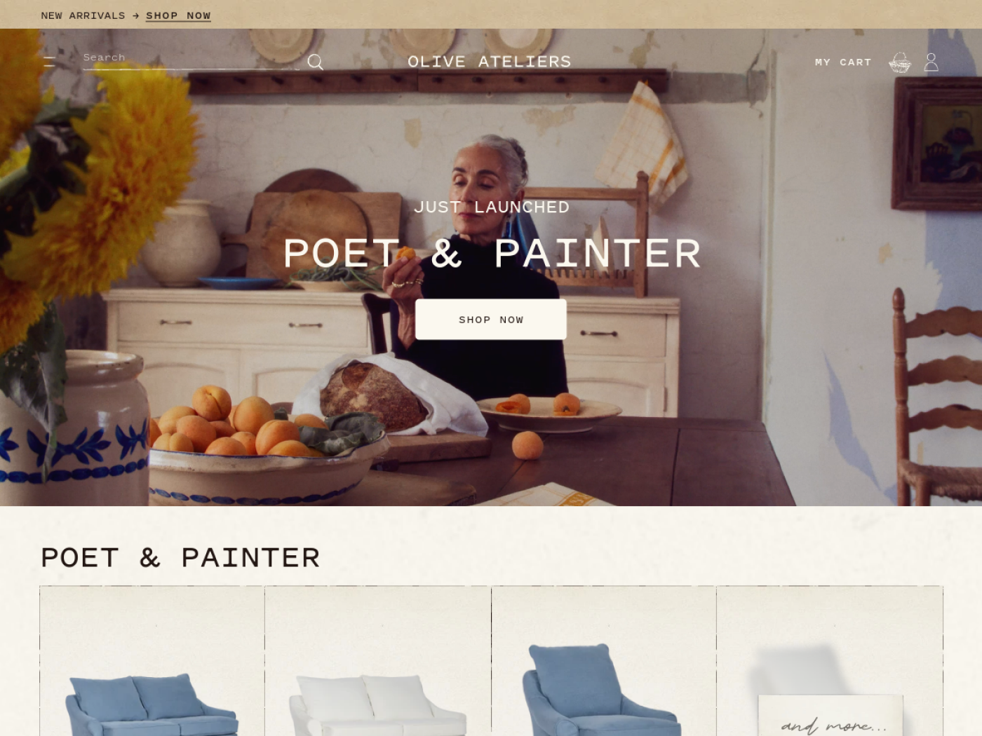 Olive Ateliers Shopify vintage home decor store homepage