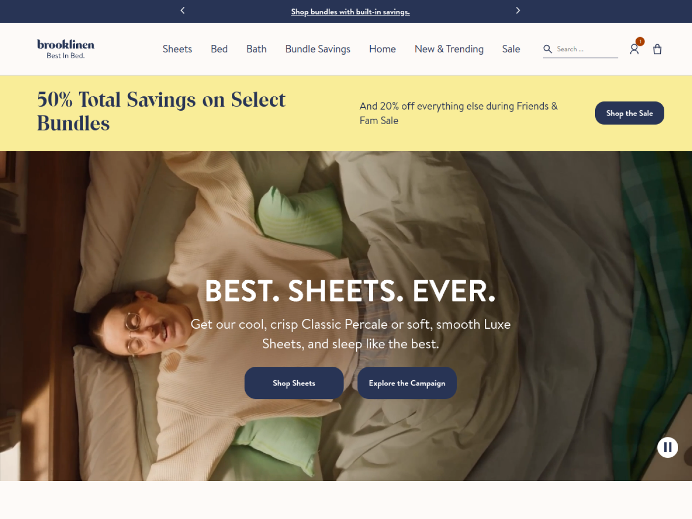 Brooklinen Shopify bedding store homepage