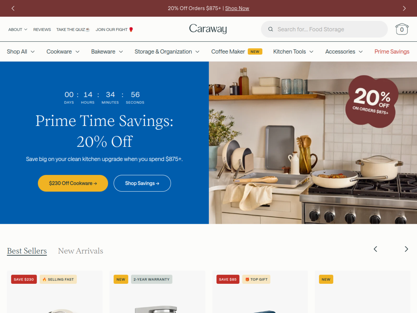 Caraway Shopify cookware and kitchen store homepage