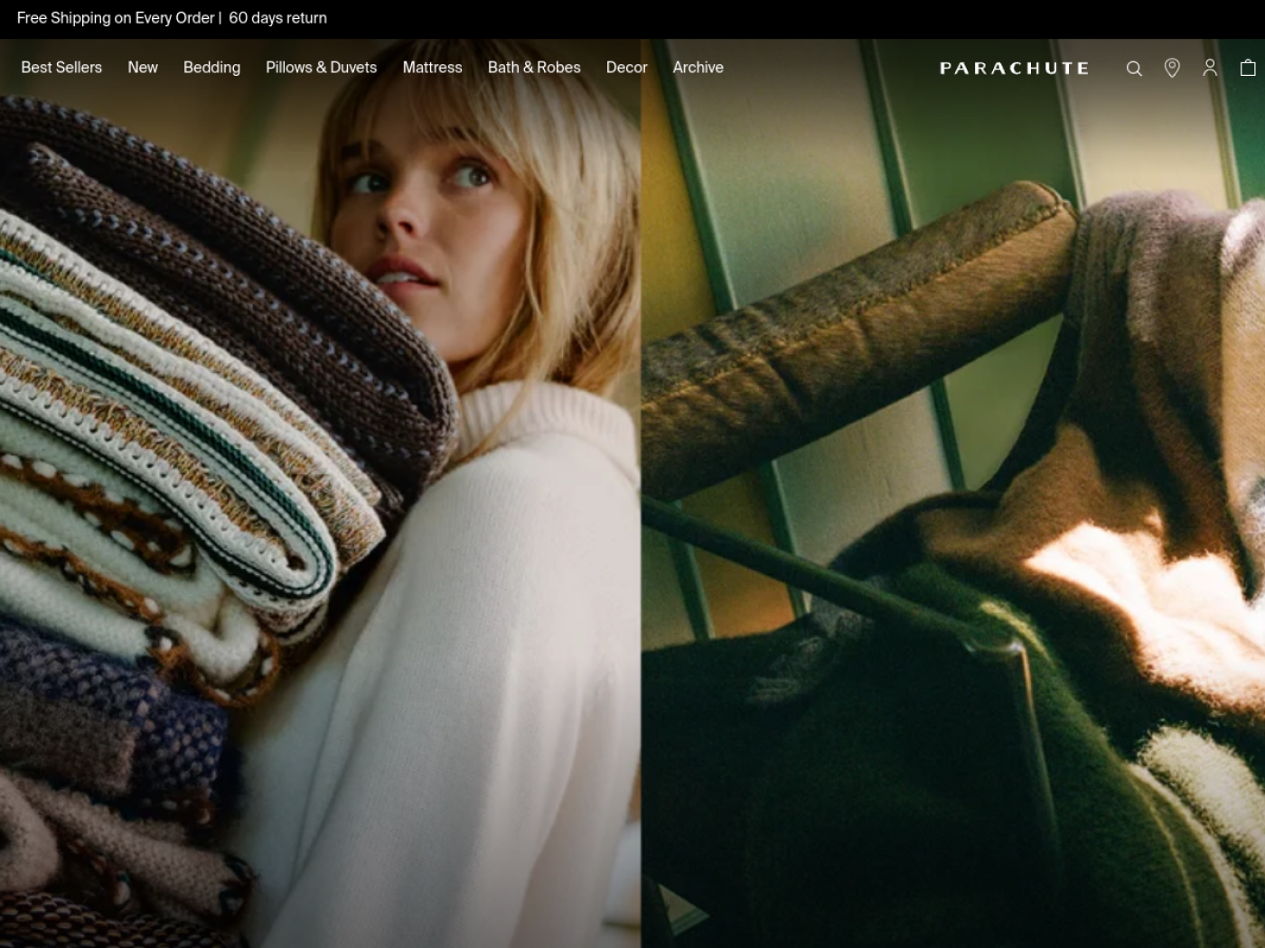 Parachute Shopify bedding and home store homepage