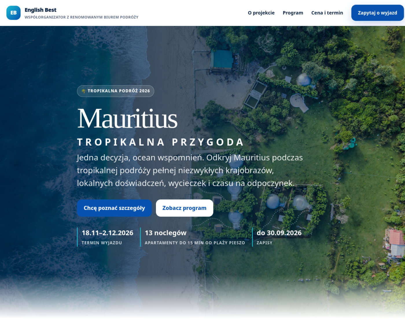 Podgląd landing page Mauritius English Best