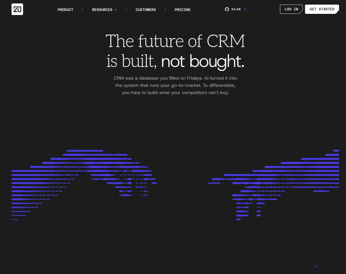 Official Twenty CRM public product page showing modern open-source CRM capabilities