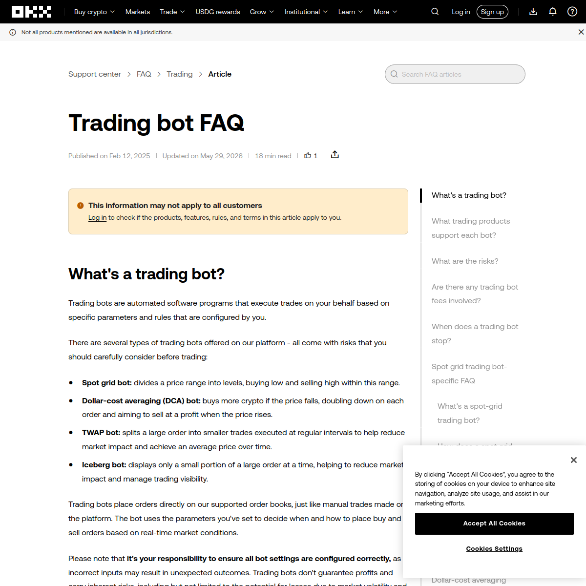 OKX help page for trading bots used as a visual placeholder for automation features